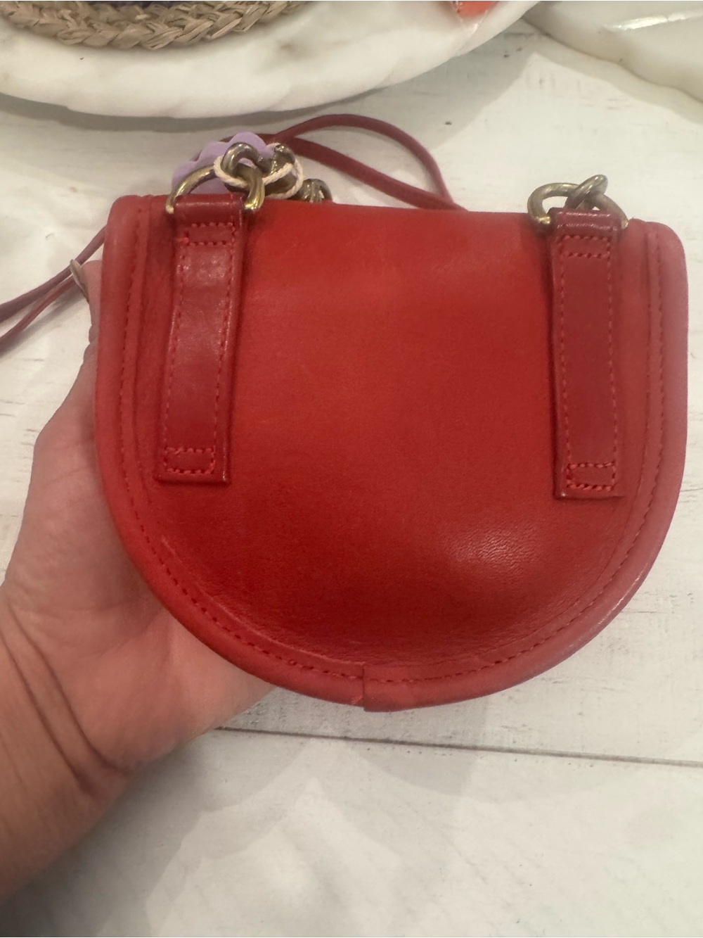 Vintage Coach Belt Bag Crossbody Shoulder Fanny Pack Pouch Red Leather Push Lock - Picture 6 of 10